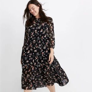 Madewell Sheer Button-Front Tier Midi Dress in Carnation Toss